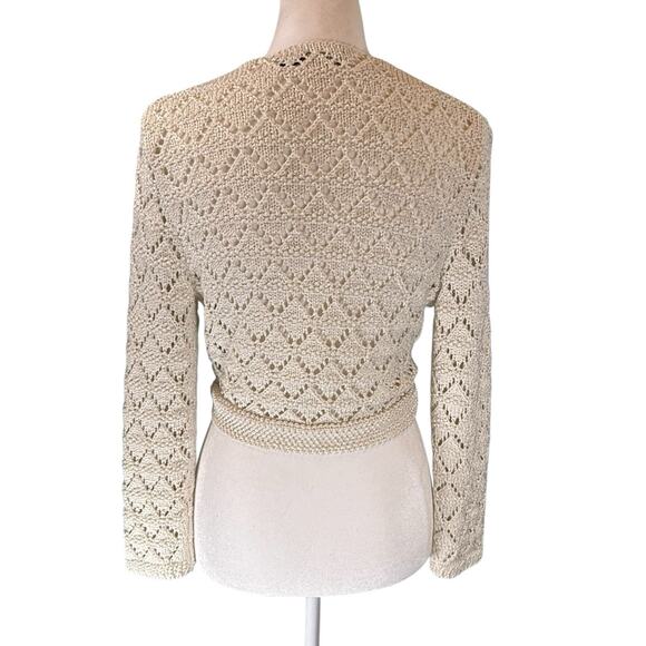 VTG 2005 Y2K The Limited White Crochet Tie Front Cardigan MEDIUM Cream Whimsy - Picture 3 of 13